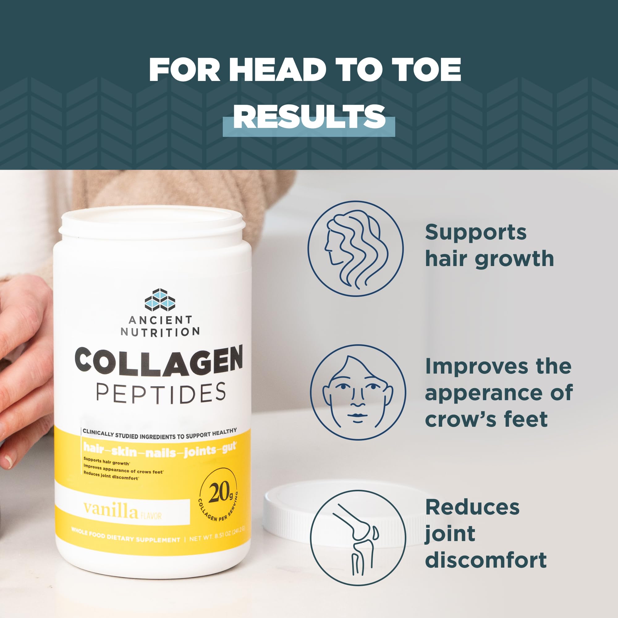 Ancient Nutrition Collagen Peptides, Collagen Peptides Powder, Vanilla Hydrolyzed Collagen, Supports Healthy Skin, Joints, Gut, Keto and Paleo Friendly, 12 Servings, 20g Collagen per Serving - Image 4