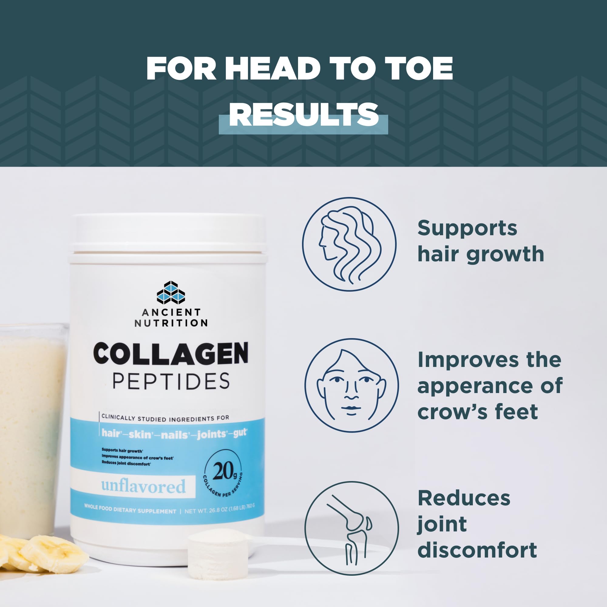Ancient Nutrition Collagen Peptides, Collagen Peptides Powder, Unflavored Hydrolyzed Collagen, Supports Healthy Skin, Joints, Gut, Keto and Paleo Friendly, 38 Servings, 20g Collagen per Serving - Image 4
