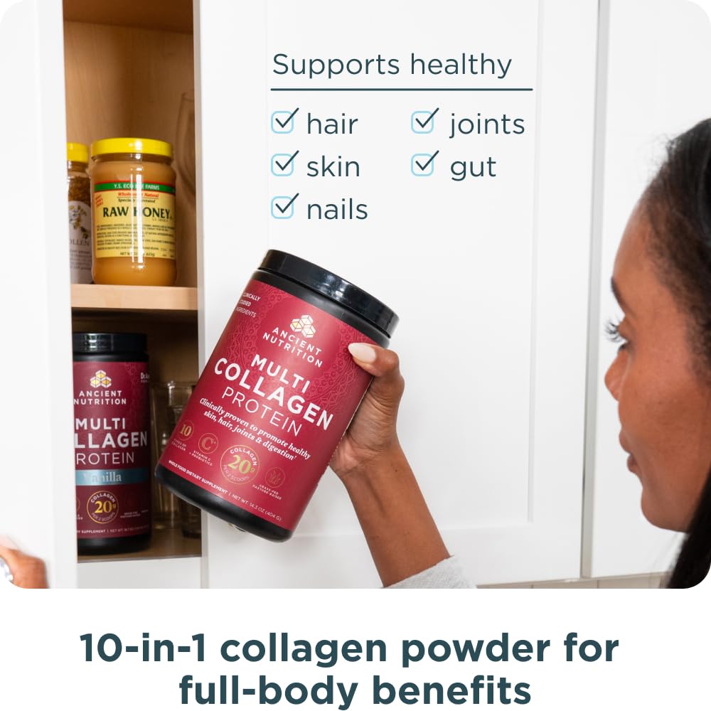 Ancient Nutrition Collagen Peptides Powder, Multi Collagen Protein, Women & Men, Vitamin C, Probiotics, Hydrolyzed Collagen, Supports Skin, Joints, Gut Health, Unflavored, 40 Servings - Image 6