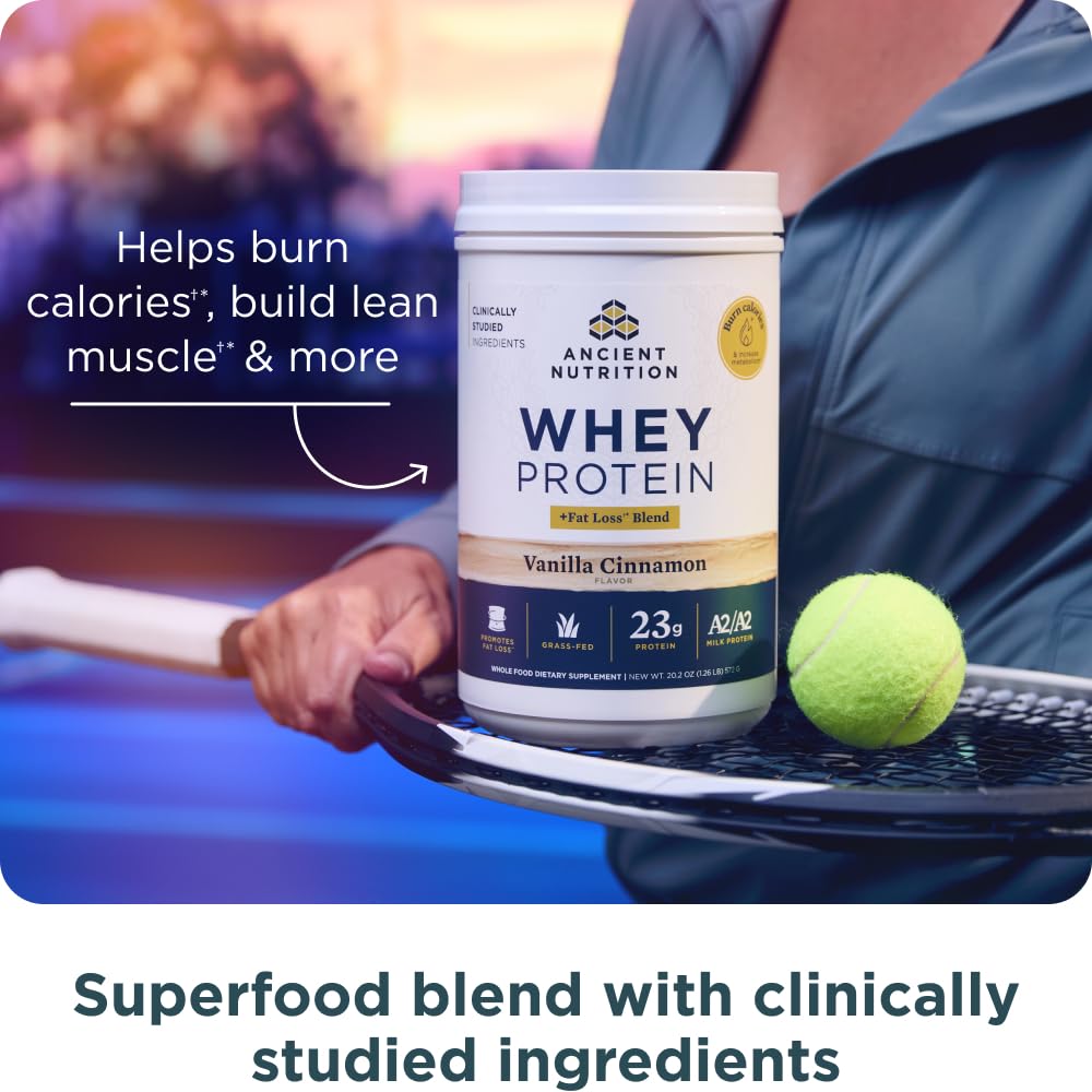 Ancient Nutrition Grass Fed Whey Protein + Fat Loss Blend, Vanilla Cinnamon, 23g Protein, Promotes Fat Loss and Boost Metabolism, Organic Regenerative A2/A2 Milk Protein,18 Servings - Image 3