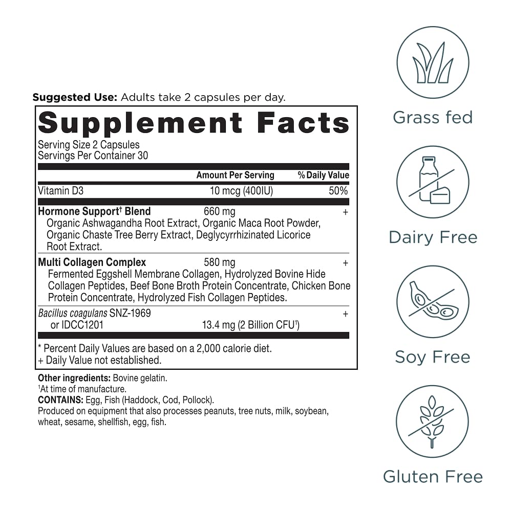 Ancient Nutrition Hormone Balance + Collagen Supplement, Hydrolyzed Collagen Peptides, Key Clinically Validated Ingredient to Support Balanced Hormones and Boost Energy, 60 Capsules - Image 6
