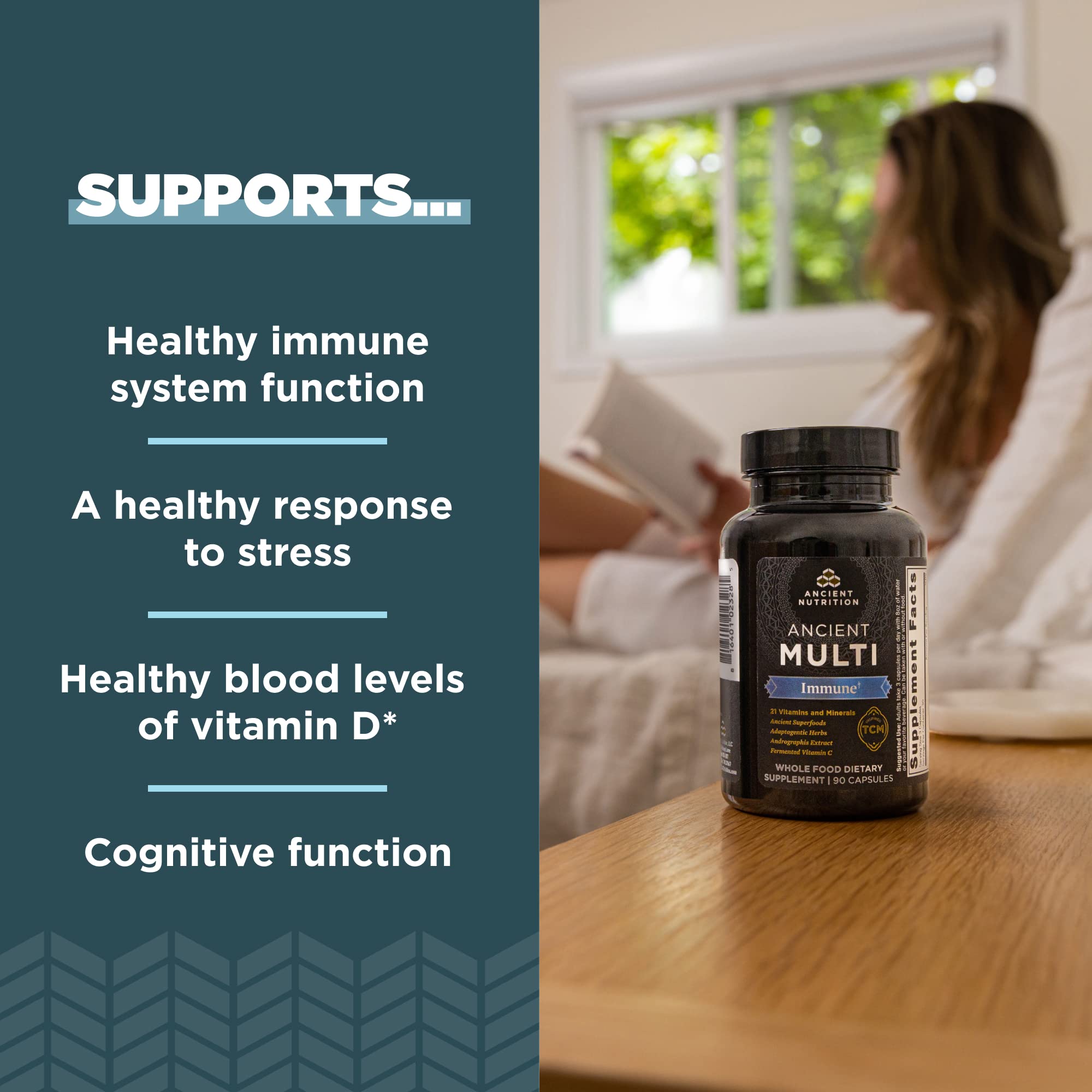 Ancient Nutrition Multivitamin for Immune Support, Immune, 21 Vitamins and Minerals with Vitamin D & C, Turmeric, Supports Immunity, Stress Relief and Heart Health, Keto Friendly, 90 Capsules - Image 3