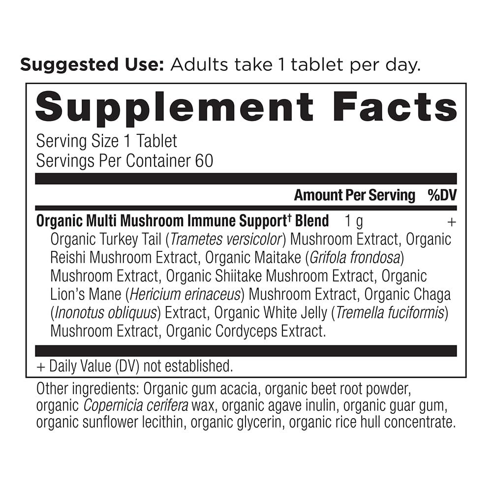Ancient Nutrition Mushroom Supplement, Organic Multi Mushroom Immune Support Tablet, Supports Stress Response, Gluten Free, Paleo and Keto Friendly, 60 Count - Image 4