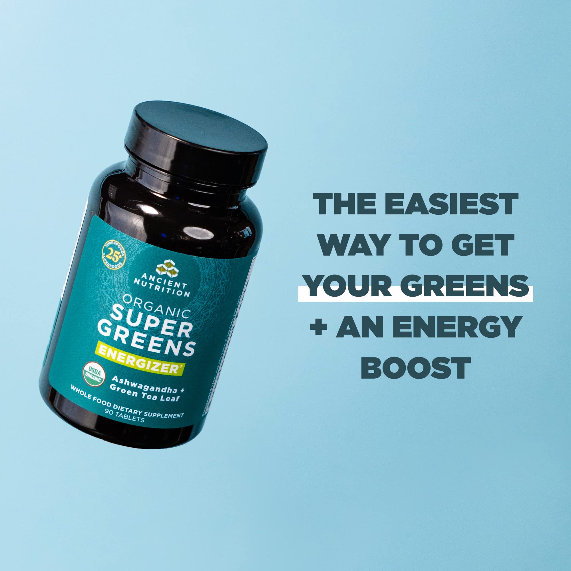 Ancient Nutrition Supergreens Energizer Tablets, Organic Superfood Tablets with Caffeine, Made from Real Fruits, Vegetables and Herbs, for Digestive and Energy Support, 90 Count - Image 7
