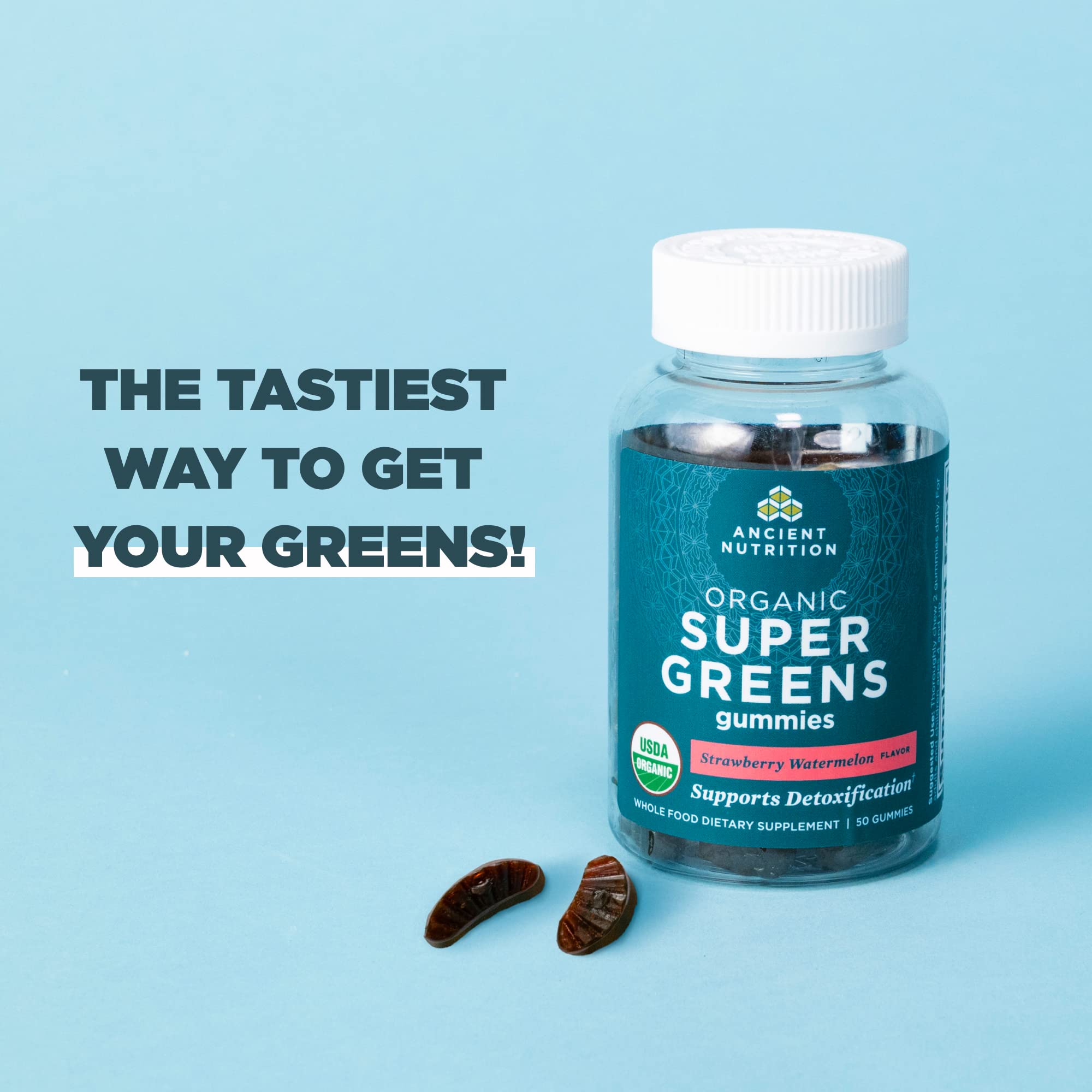 Ancient Nutrition Supergreens Gummy, Organic Superfood Gummy Made from Real Fruits, Vegetables and Herbs, for Digestive and Energy Support, 50 Count, Strawberry Watermelon - Image 6