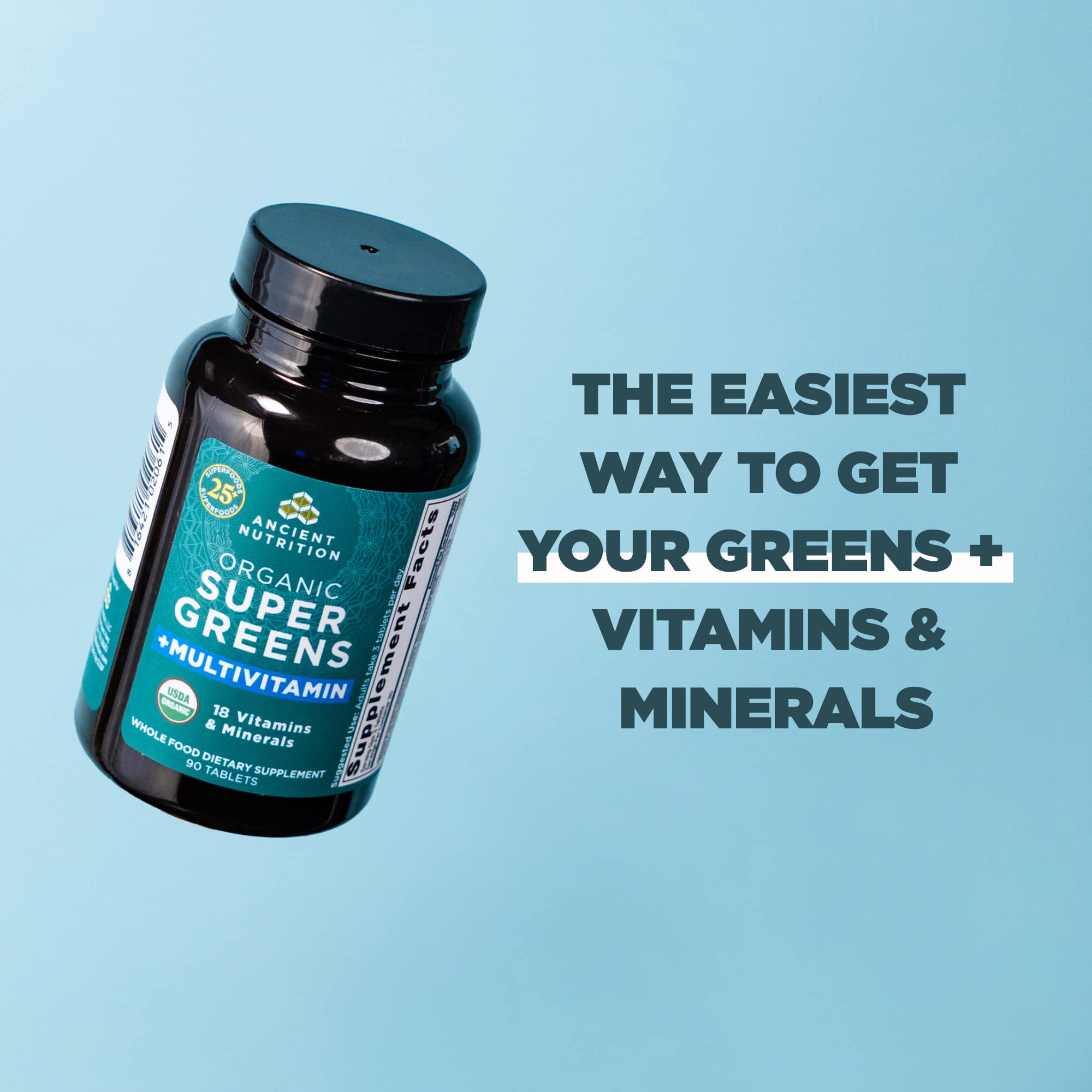 Ancient Nutrition Supergreens Multivitamin Tablets, Organic Superfood Powder with Multivitamins Made from Real Fruits, Vegetables and Herbs, for Digestive and Energy Support, 90 Count - Image 6