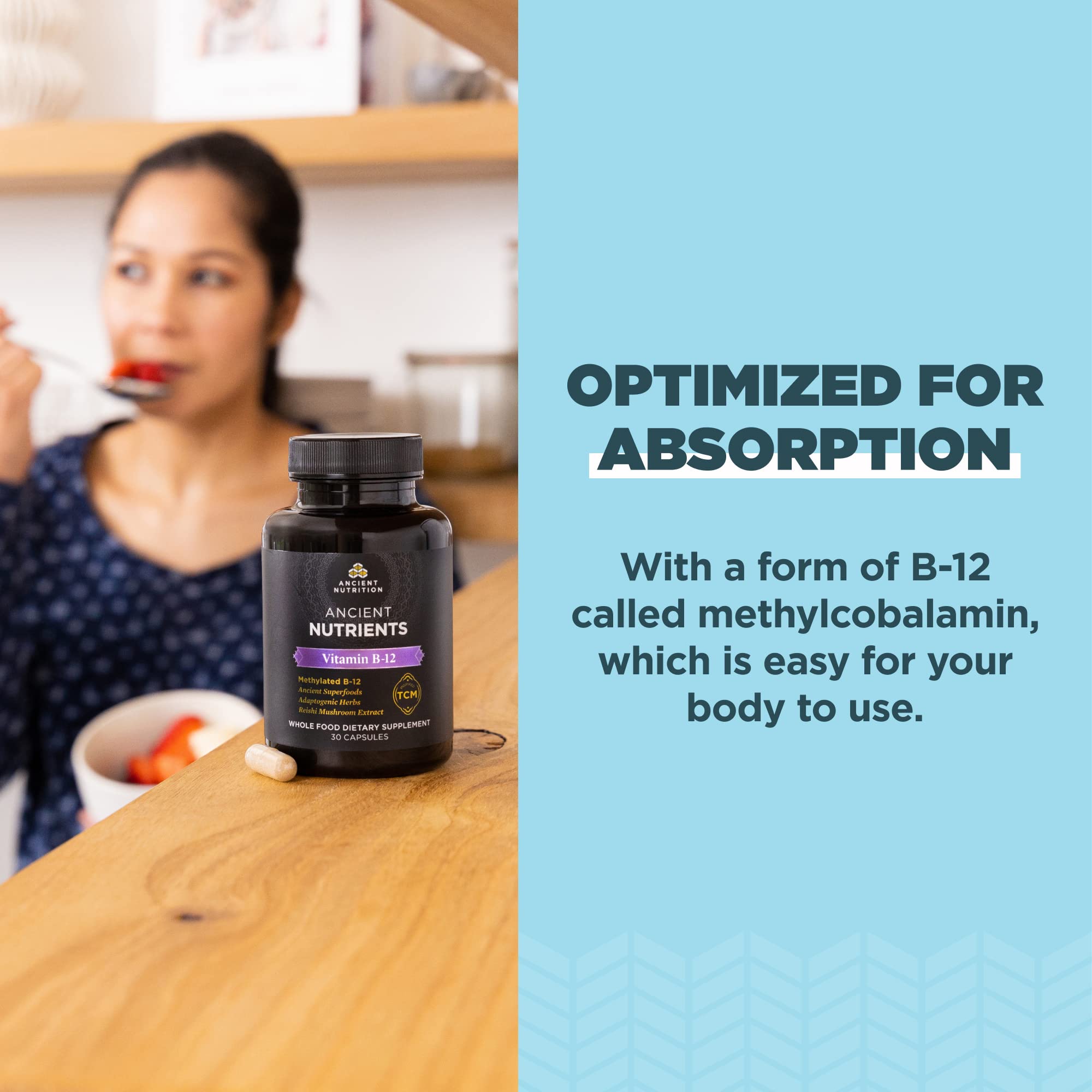 Ancient Nutrition Vitamin B12 Supplement, Supports Energy Metabolism and Nervous System Health, Adaptogenic Herbs, Enzyme Activated, Paleo & Keto Friendly, 30 Capsules - Image 4